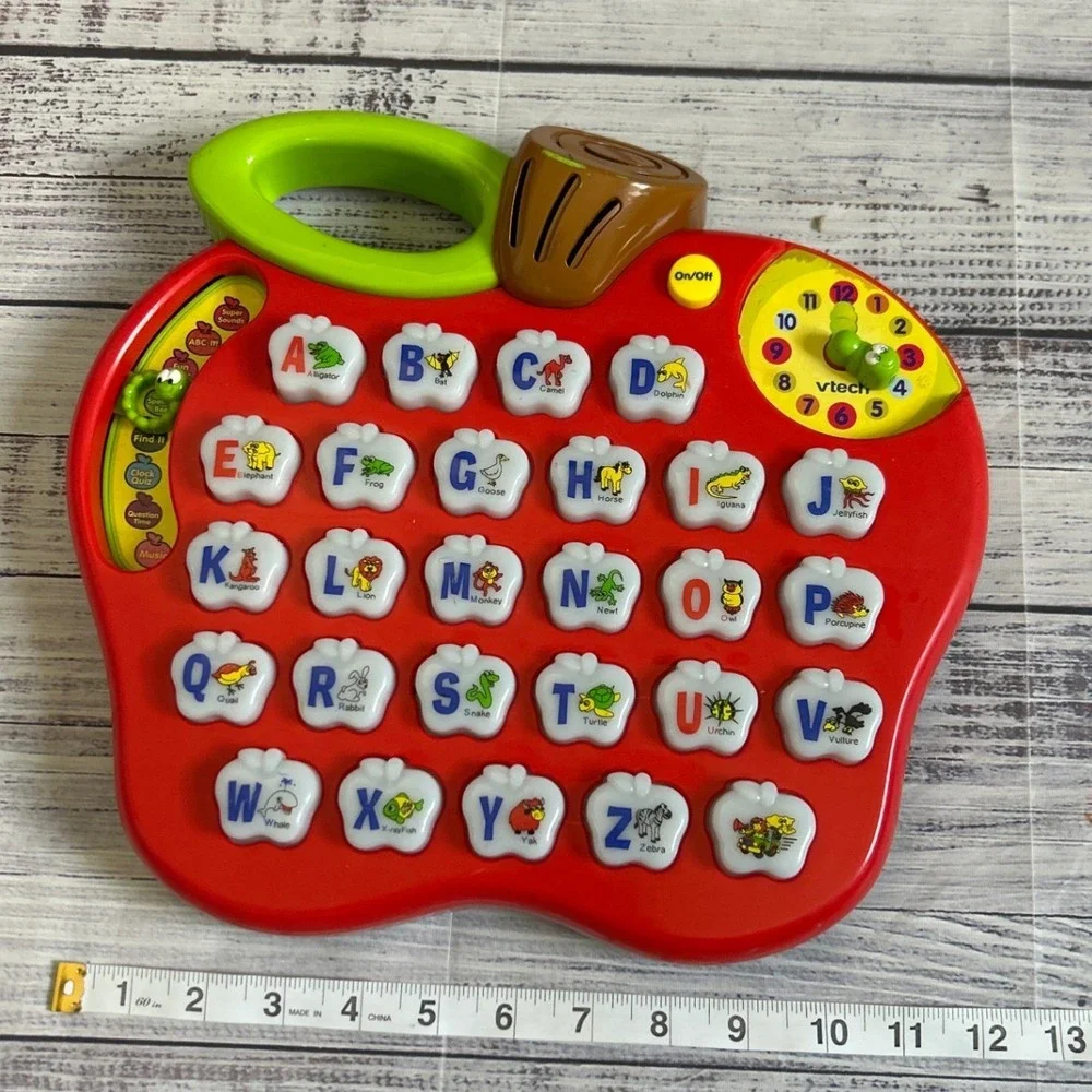 V-tech Alphabet Apple Light Up Toy Red Kids Learning Vintage TESTED WORKING